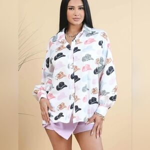 Western cowgirl rodeo Nashville style ladies longsleeve button down top - 2X
